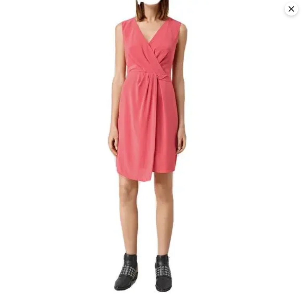 All Saints 100% Silk Pink/ Coral Mini Dress